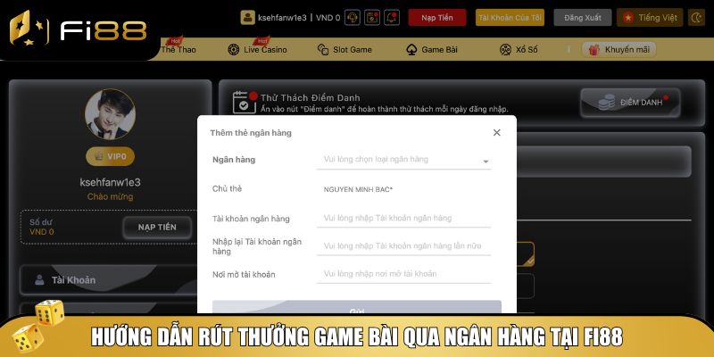 Cách chơi game bài đổi thưởng qua ngân hàng tại Fi88